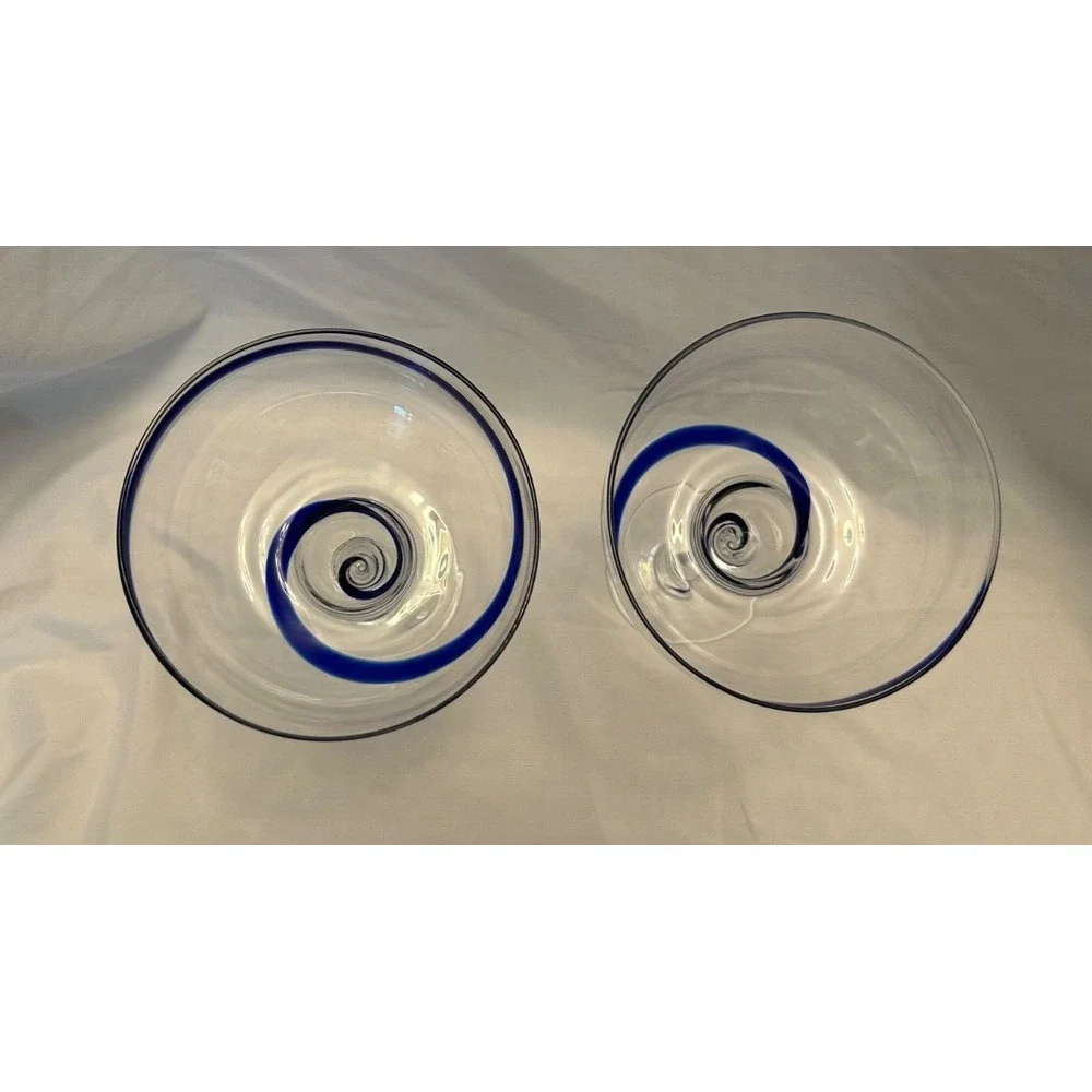 Pier 1 Imports SWIRLINE Cobalt Blue MARGARITA GLASSES Set of 2 - Picture 2 of 3